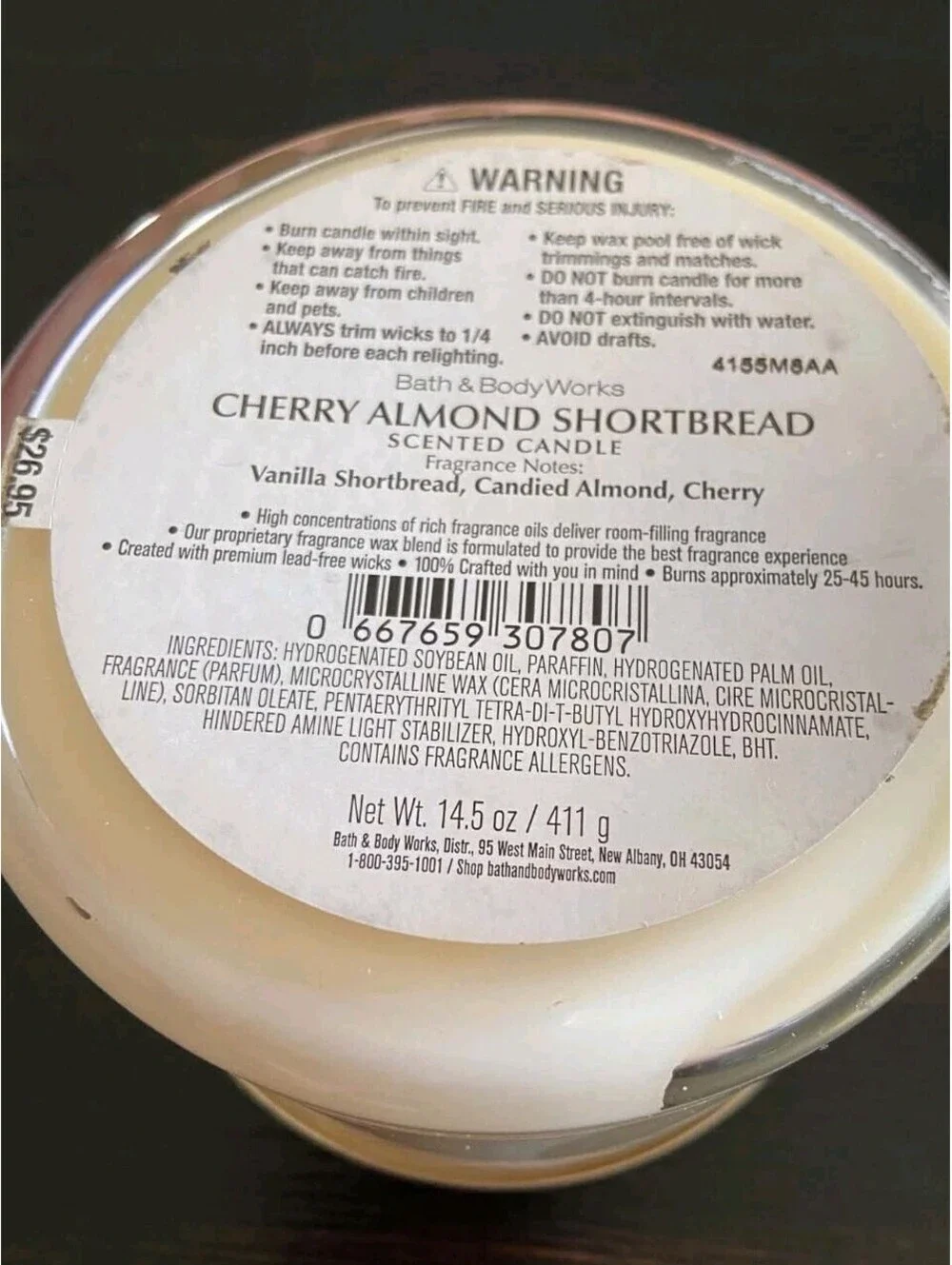 Bath And Body Works 3 Wick Cherry Almond Shortbread 14.5 oz Large New Unused